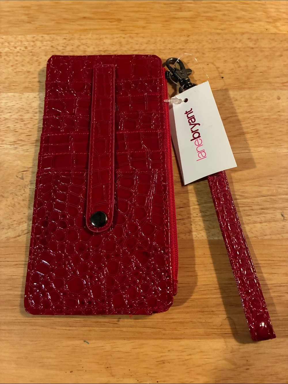 Lane Bryant Glossy Red Croc-Embossed Wristlet Credit Card Case with Strap